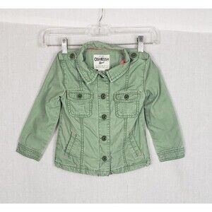 Osh‎ Kosh B'Gosh Toddler Boy Girl 3T Green Button Cotton Jacket Pockets Outdoor